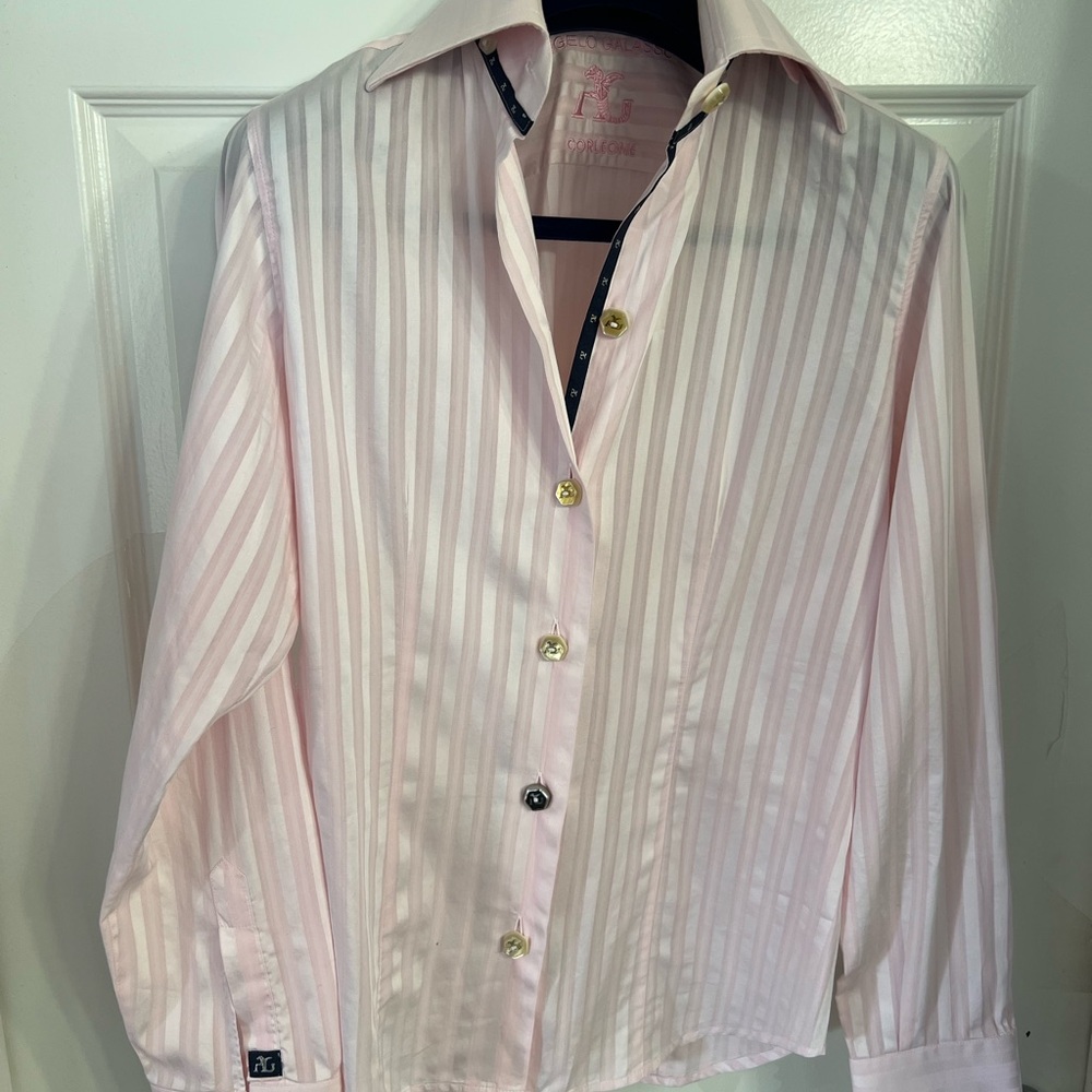 Elegant Pink Striped Women's Button Down Shirt